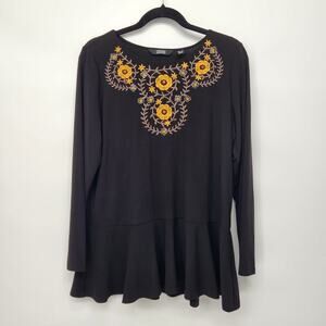 Dennis by Dennis Basso Black Stretchy Floral Embroidered Beaded Tunic Women's M